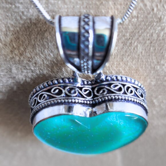 AUSTRALIAN TRIPLET OPAL HEART PENDANT STERLING CHAIN 100% ARTISAN NEWHANDCAFTED - Picture 2 of 10